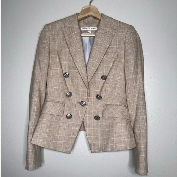 Veronica Beard Diego Dickey Jacket/Blazer Muted Plaid Tan/Cream Size US 0 - Picture 3 of 10